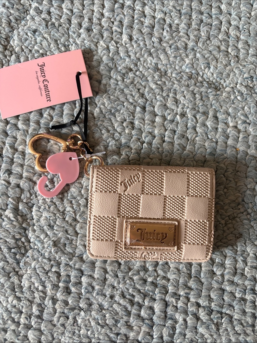 Juicy Couture Blush Quilted Card Holder with Pink Key Charm